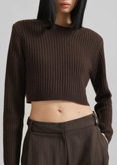 Ritsem Cropped Ribbed Wool Sweater - Dark Brown