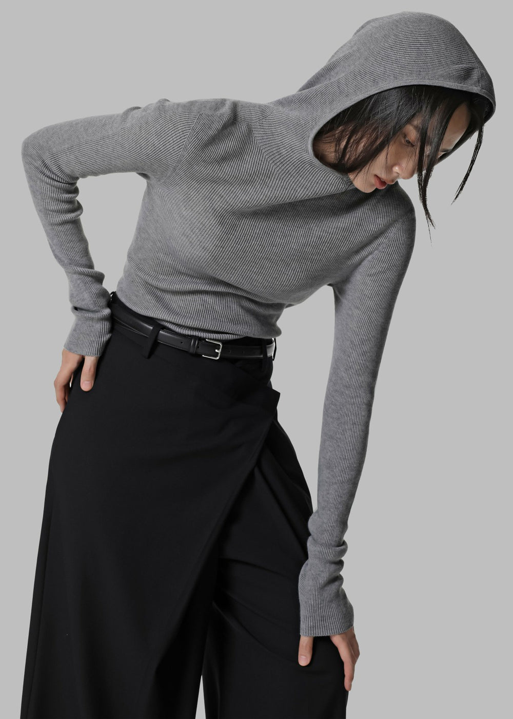 Danae Hooded Knit Top - Grey