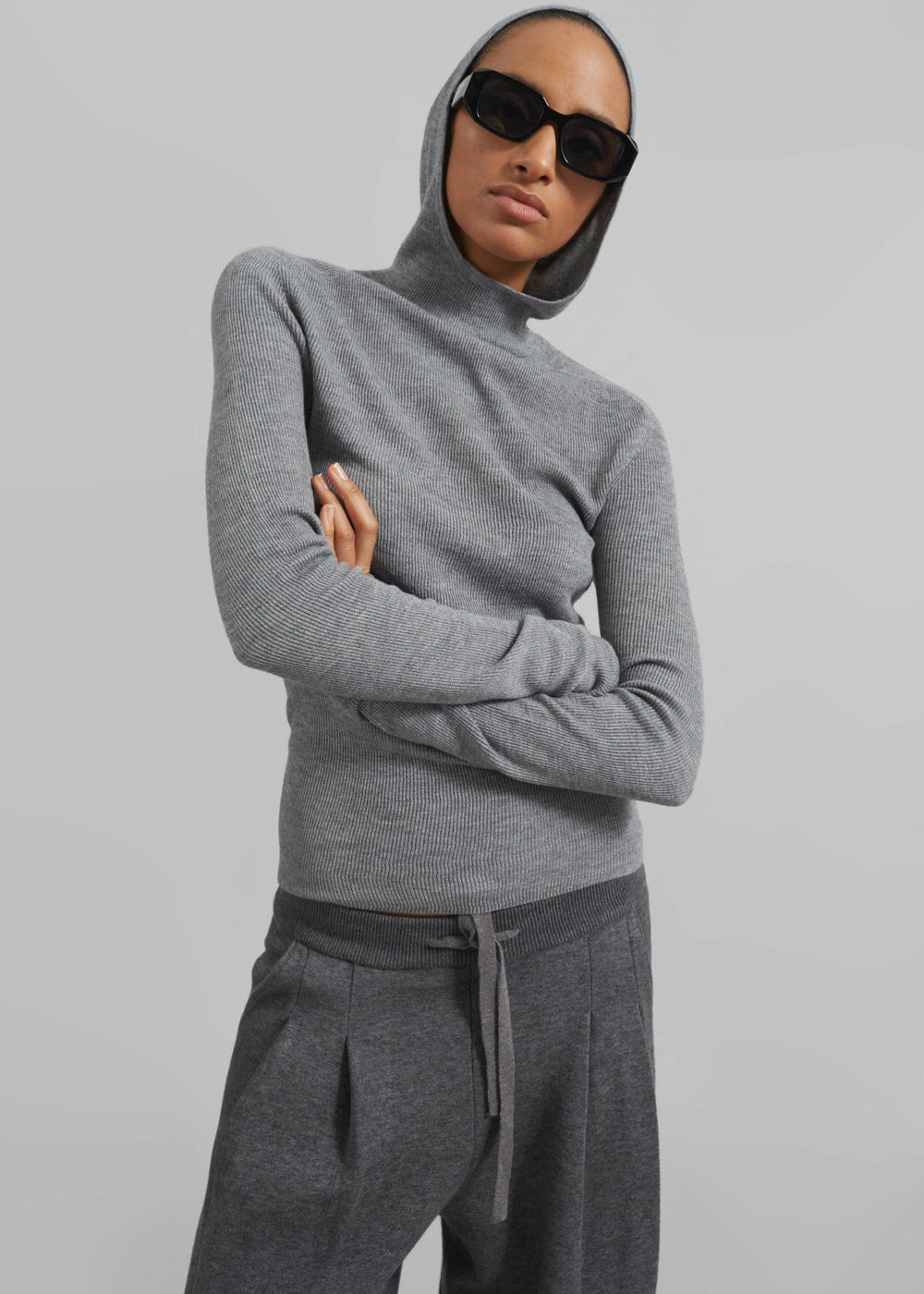 Danae Hooded Knit Top - Grey