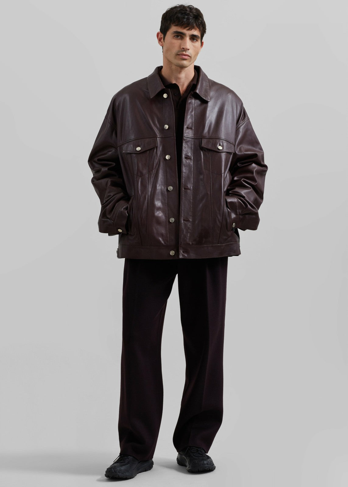 Conan Faux Leather Jacket - Burgundy