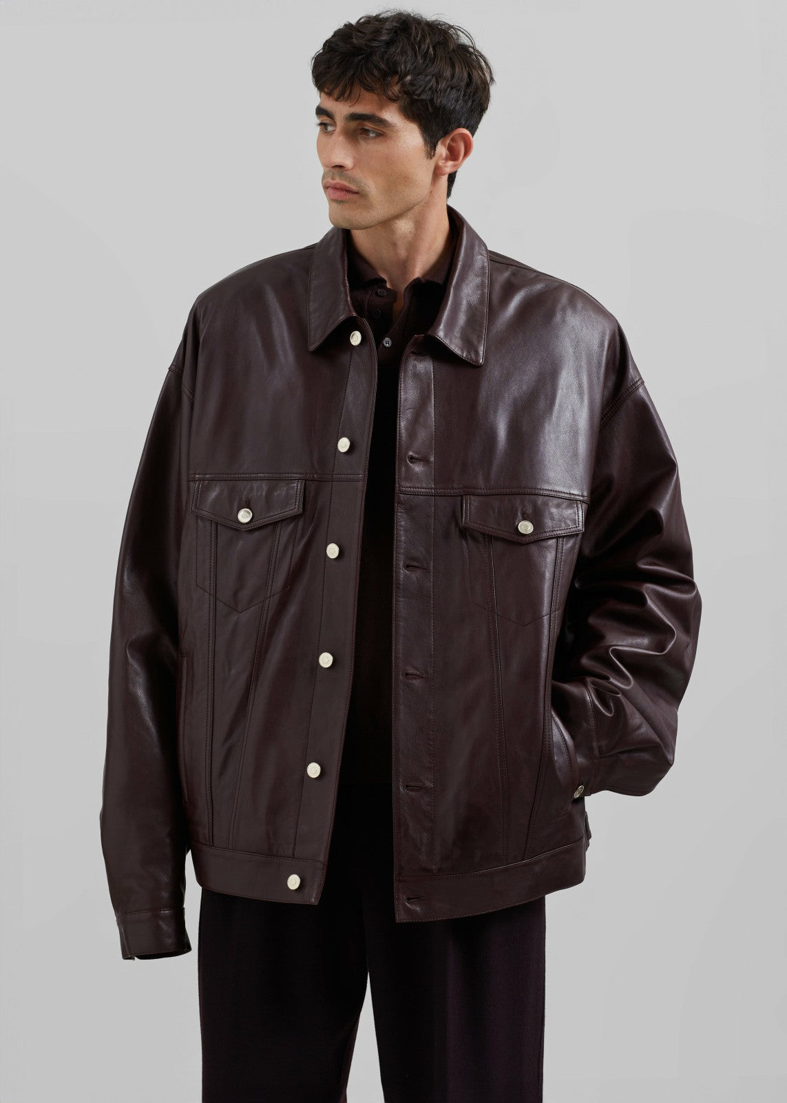 Conan Faux Leather Jacket - Burgundy