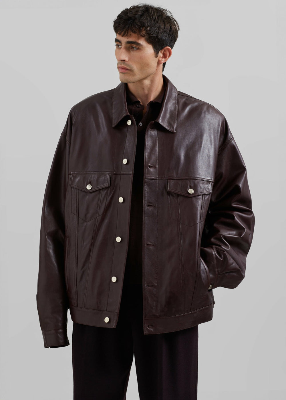 Conan Faux Leather Jacket - Burgundy