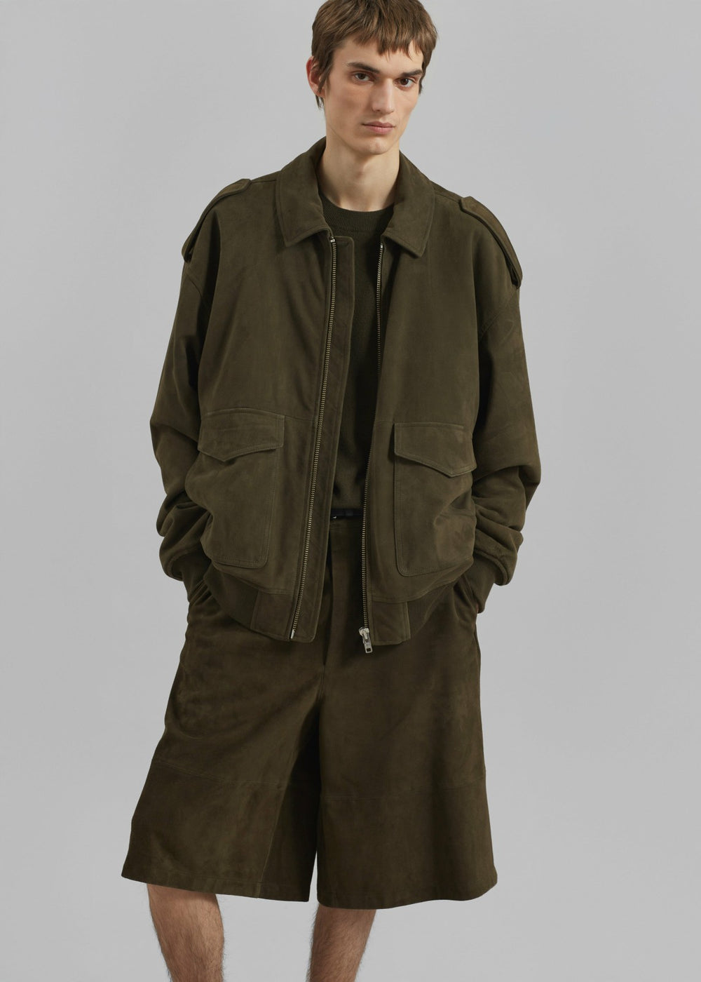 Radlett Suede Bermuda Shorts - Khaki