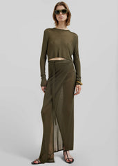 Alsen Thin Knit Wrap Skirt - Khaki