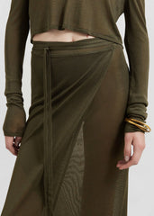 Alsen Thin Knit Wrap Skirt - Khaki