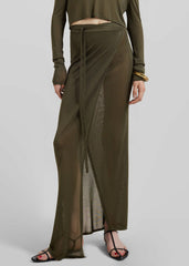 Alsen Thin Knit Wrap Skirt - Khaki