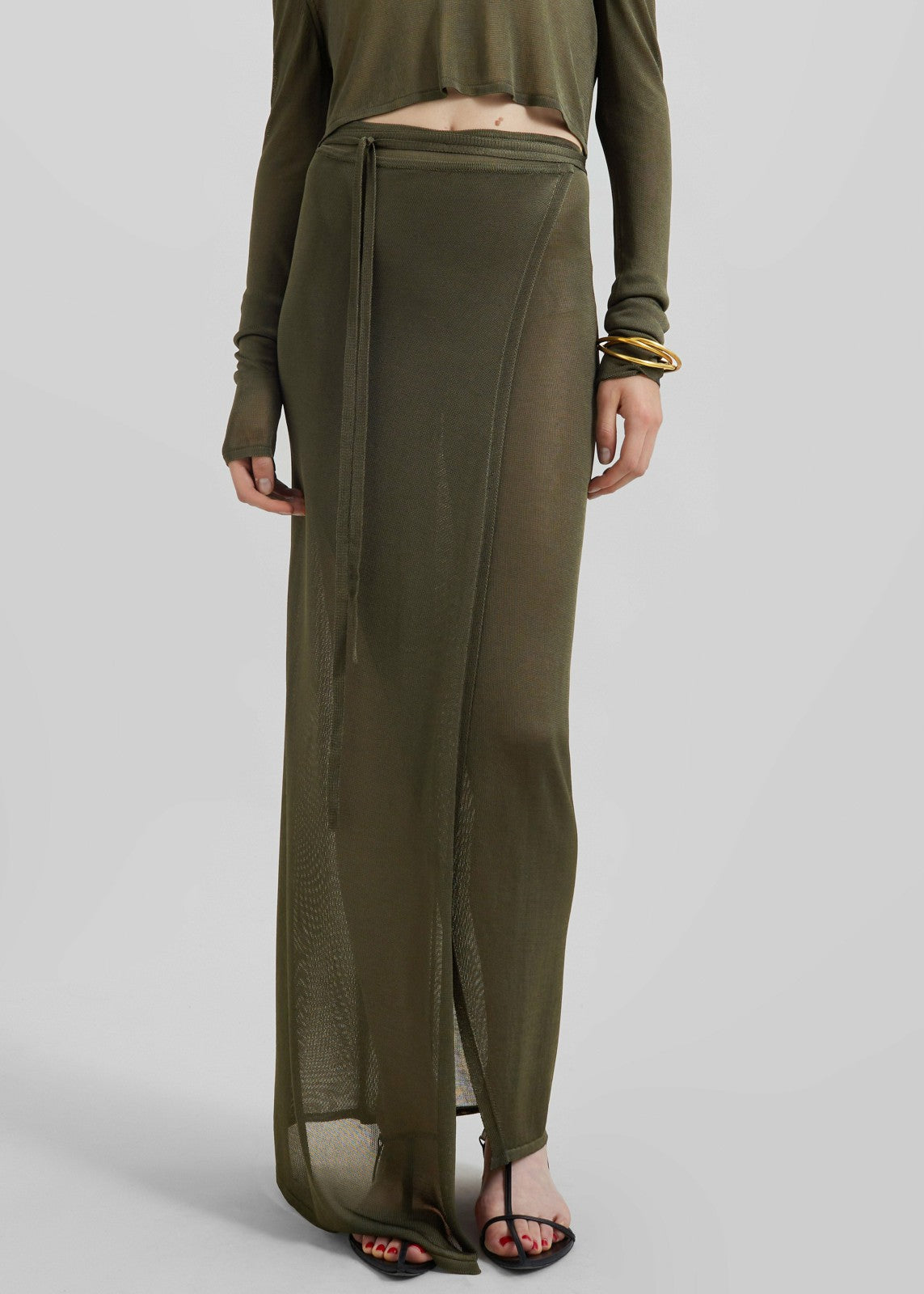Alsen Thin Knit Wrap Skirt - Khaki