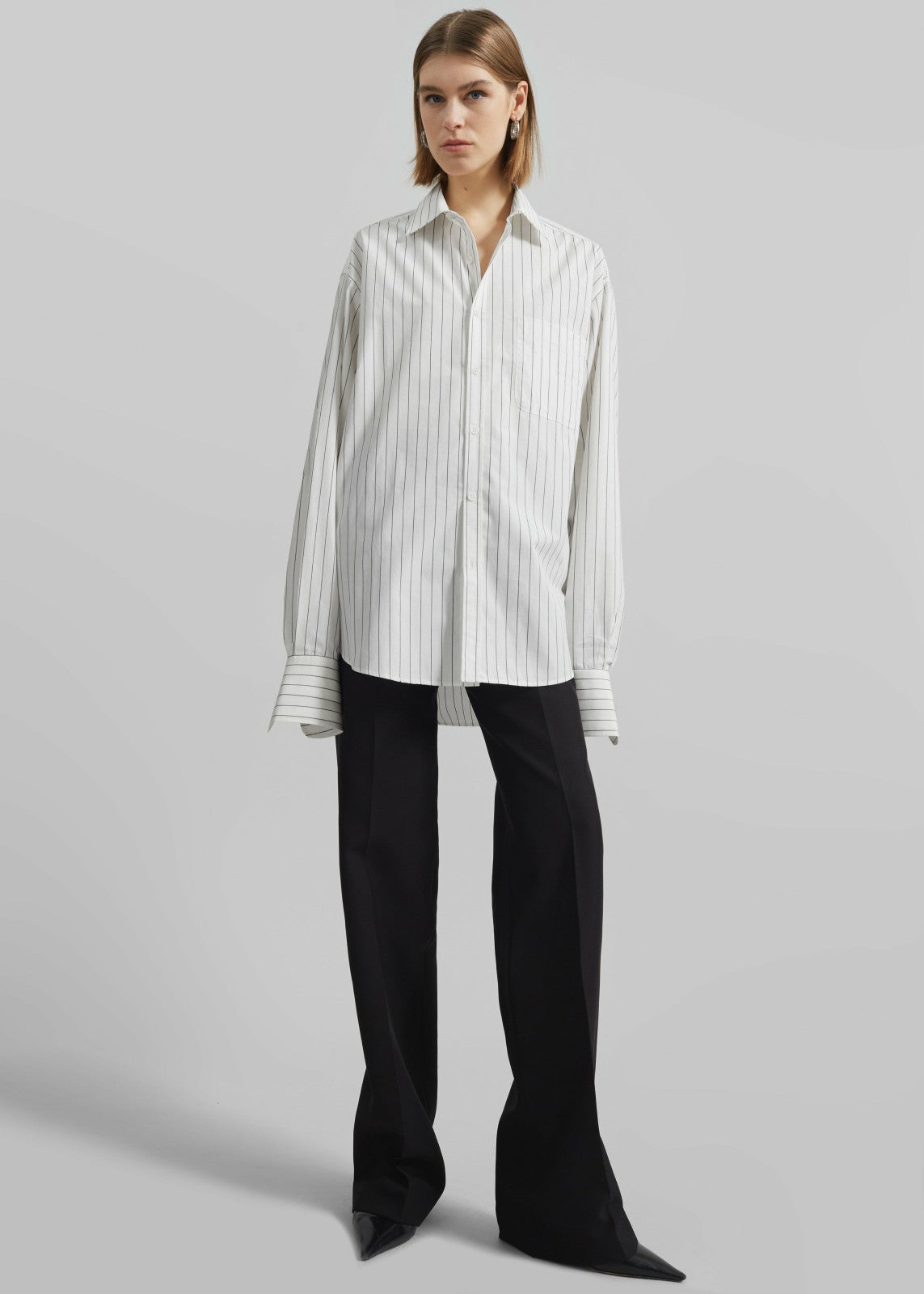 Anvers Striped Cotton Button Up Shirt - White/Black Stripe