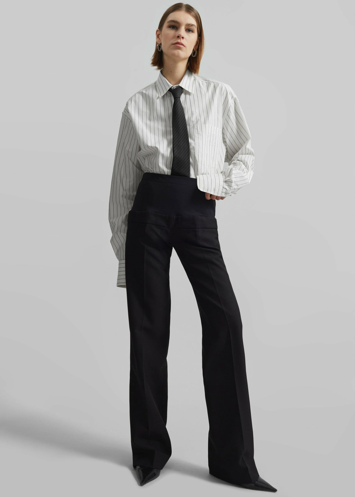 Anvers Striped Cotton Button Up Shirt - White/Black Stripe