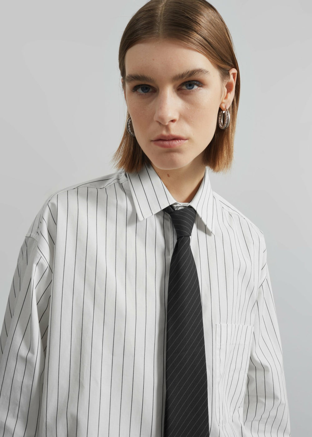 Anvers Striped Cotton Button Up Shirt - White/Black Stripe