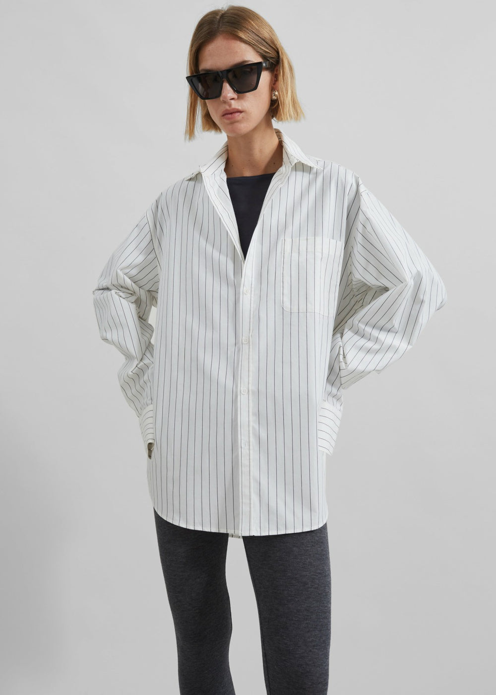 Anvers Striped Cotton Button Up Shirt - White/Black Stripe
