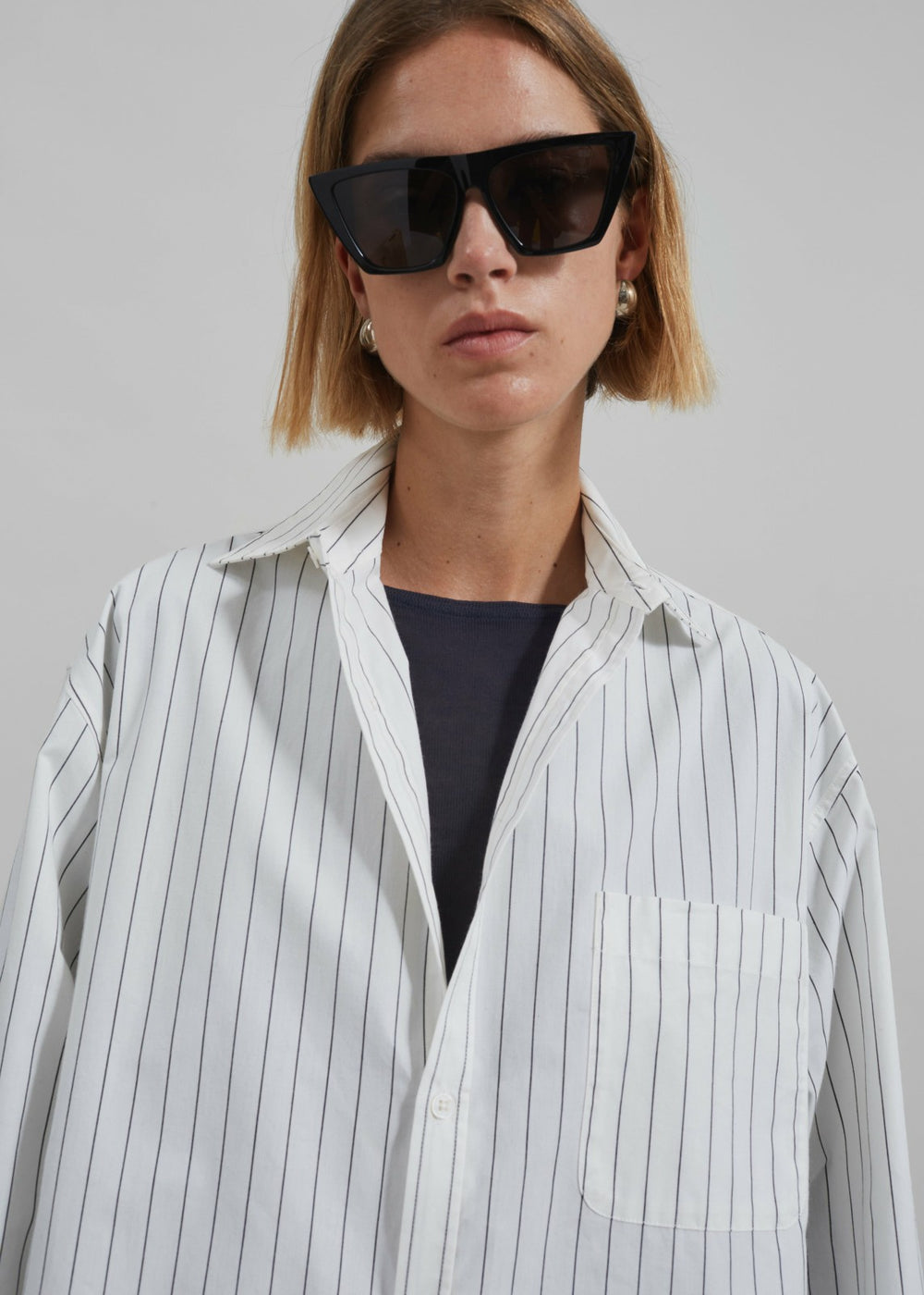 Anvers Striped Cotton Button Up Shirt - White/Black Stripe
