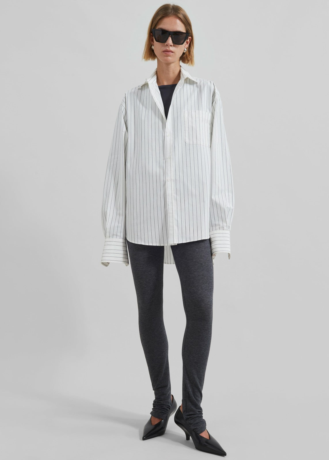Anvers Striped Cotton Button Up Shirt - White/Black Stripe