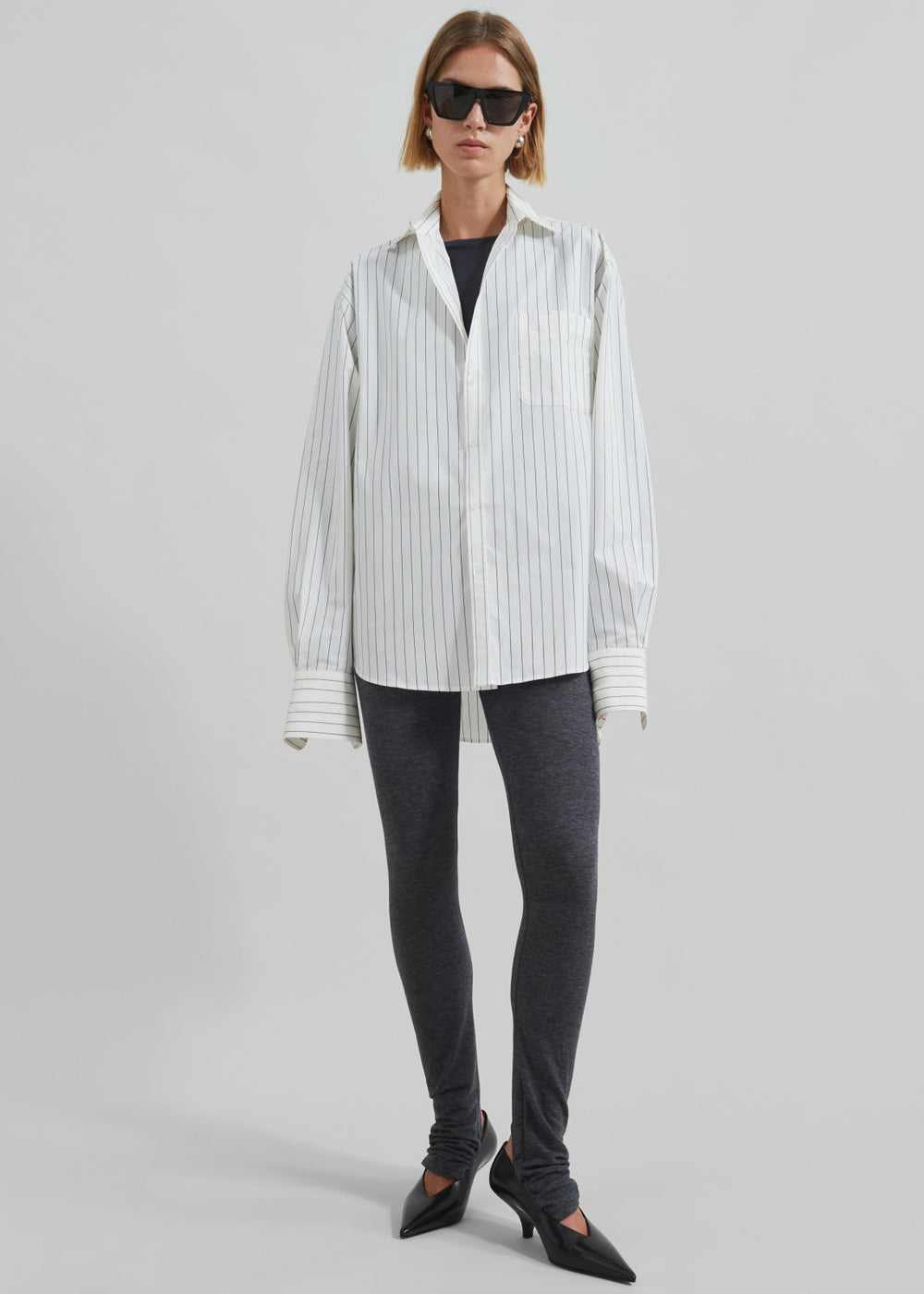 Anvers Striped Cotton Button Up Shirt - White/Black Stripe