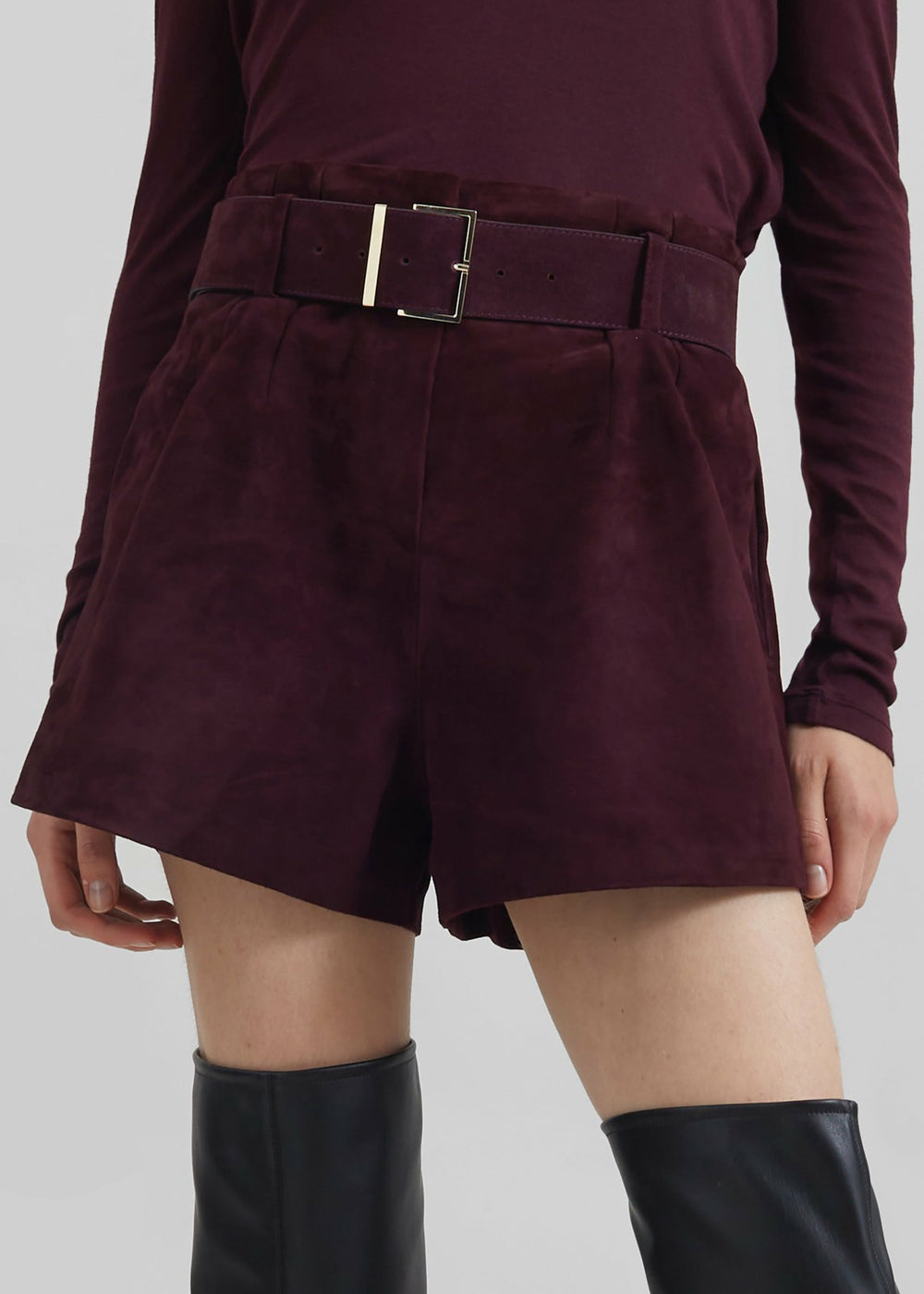 Evro Suede Leather Belt - Burgundy