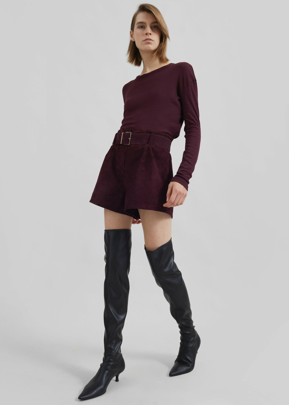 Evro Suede Leather Belt - Burgundy