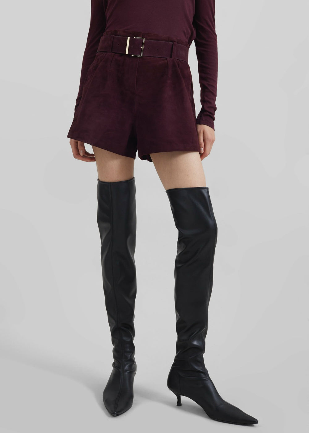 Evro Suede Leather Belt - Burgundy