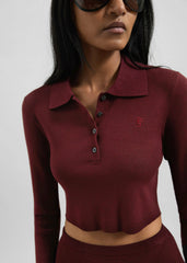 Giselle Cropped Knit Polo - Burgundy