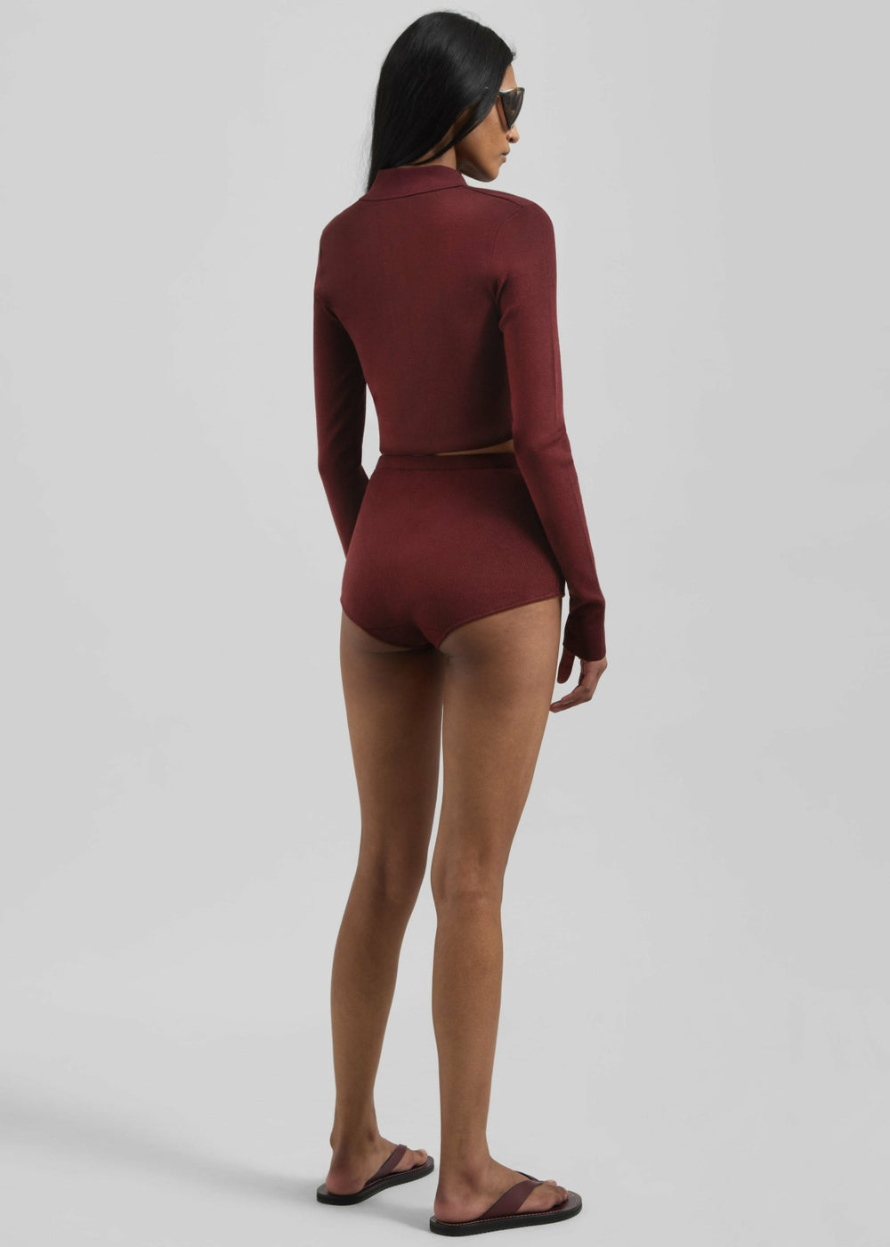 Giselle Cropped Knit Polo - Burgundy
