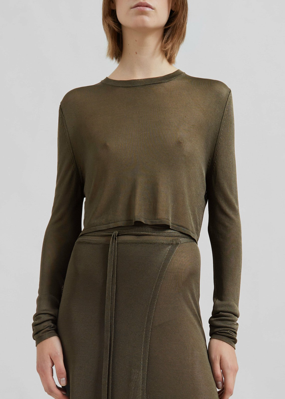 Kazel Cropped Thin Knit Top - Khaki