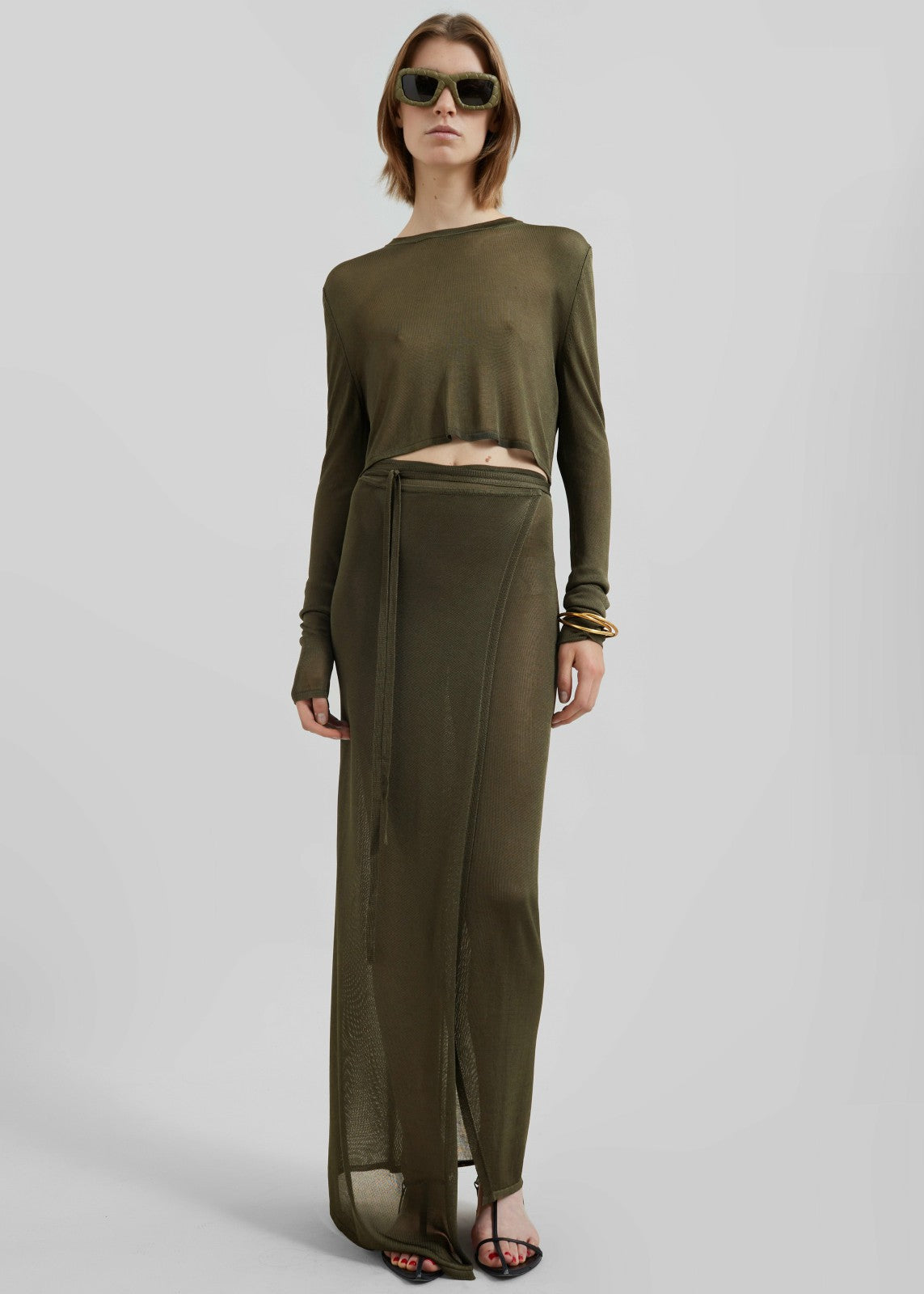 Kazel Cropped Thin Knit Top - Khaki