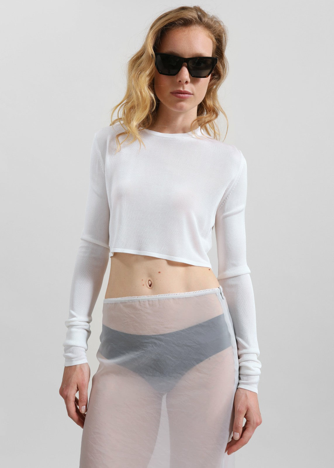 Kazel Cropped Thin Knit Top - White
