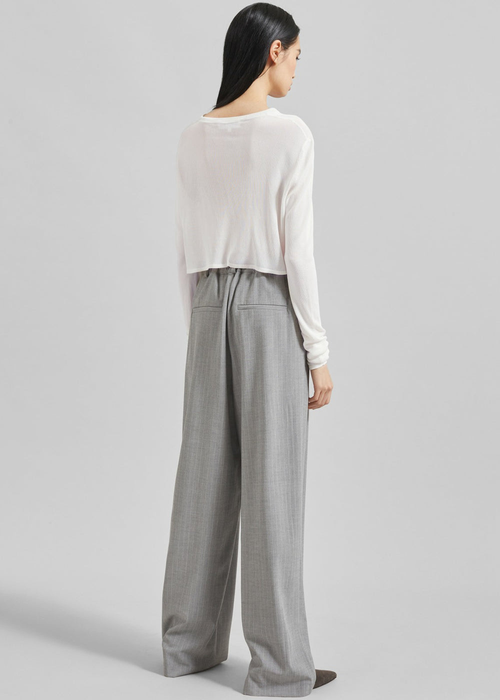 Kazel Cropped Thin Knit Top - White