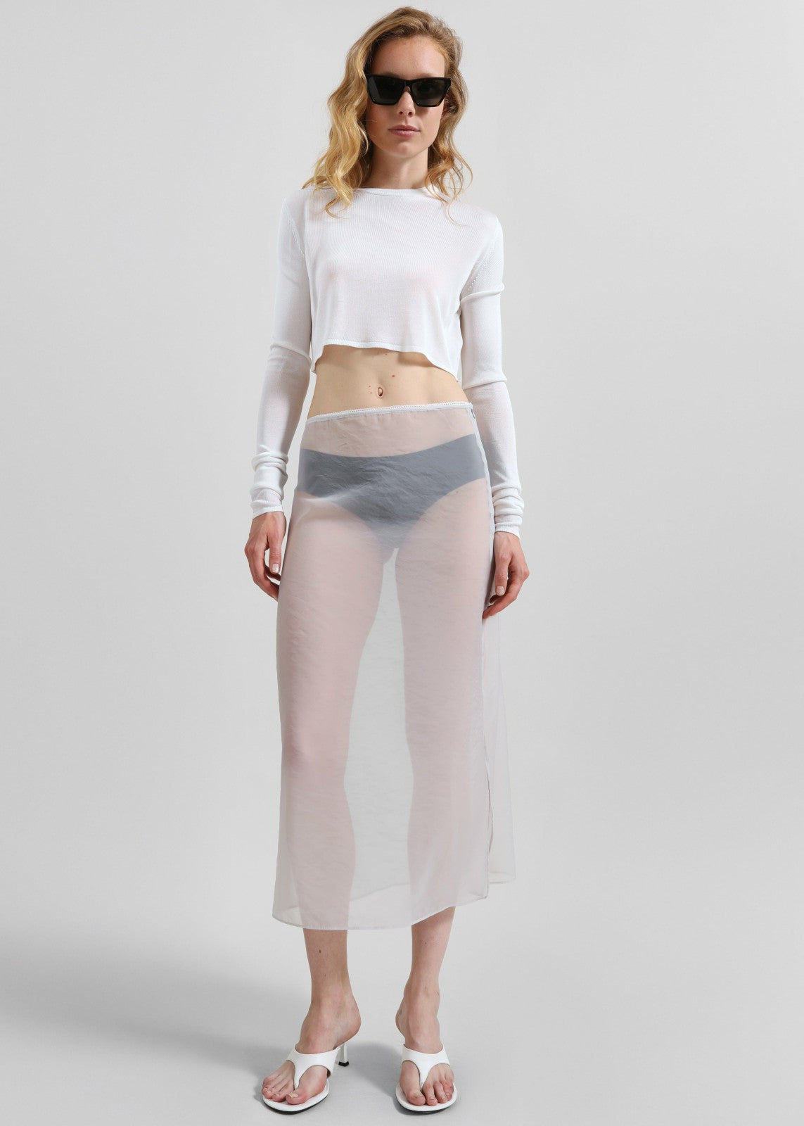Kazel Cropped Thin Knit Top - White