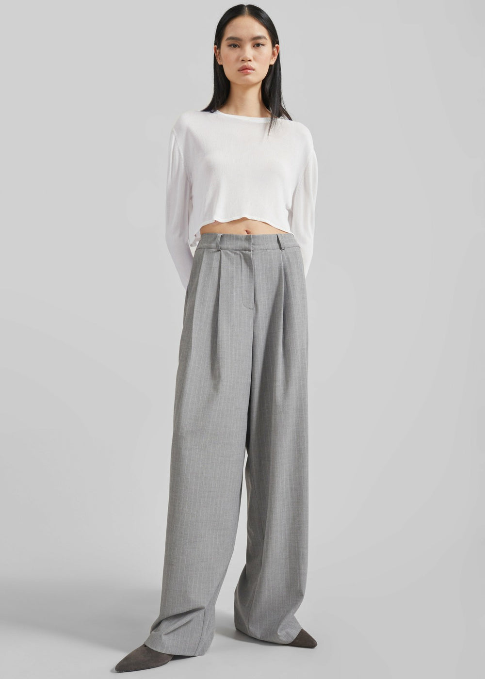Kazel Cropped Thin Knit Top - White