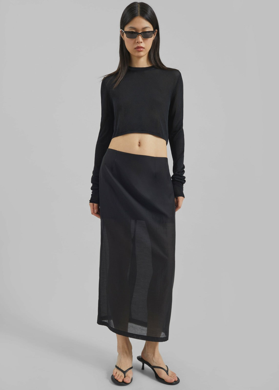Kazel Cropped Thin Knit Top - Black