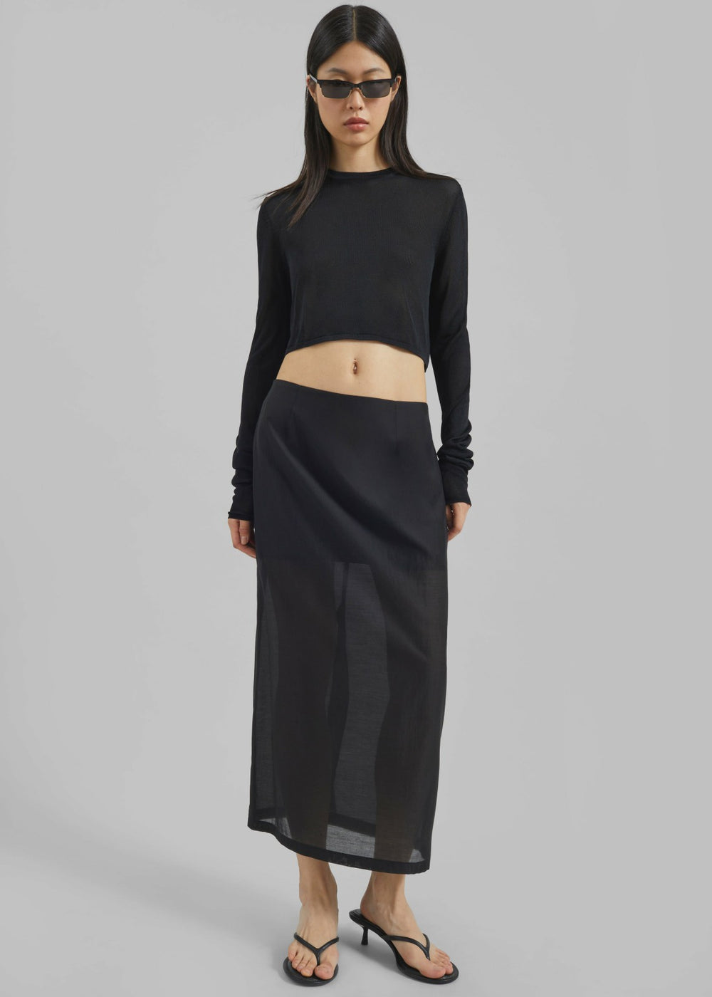 Kazel Cropped Thin Knit Top - Black