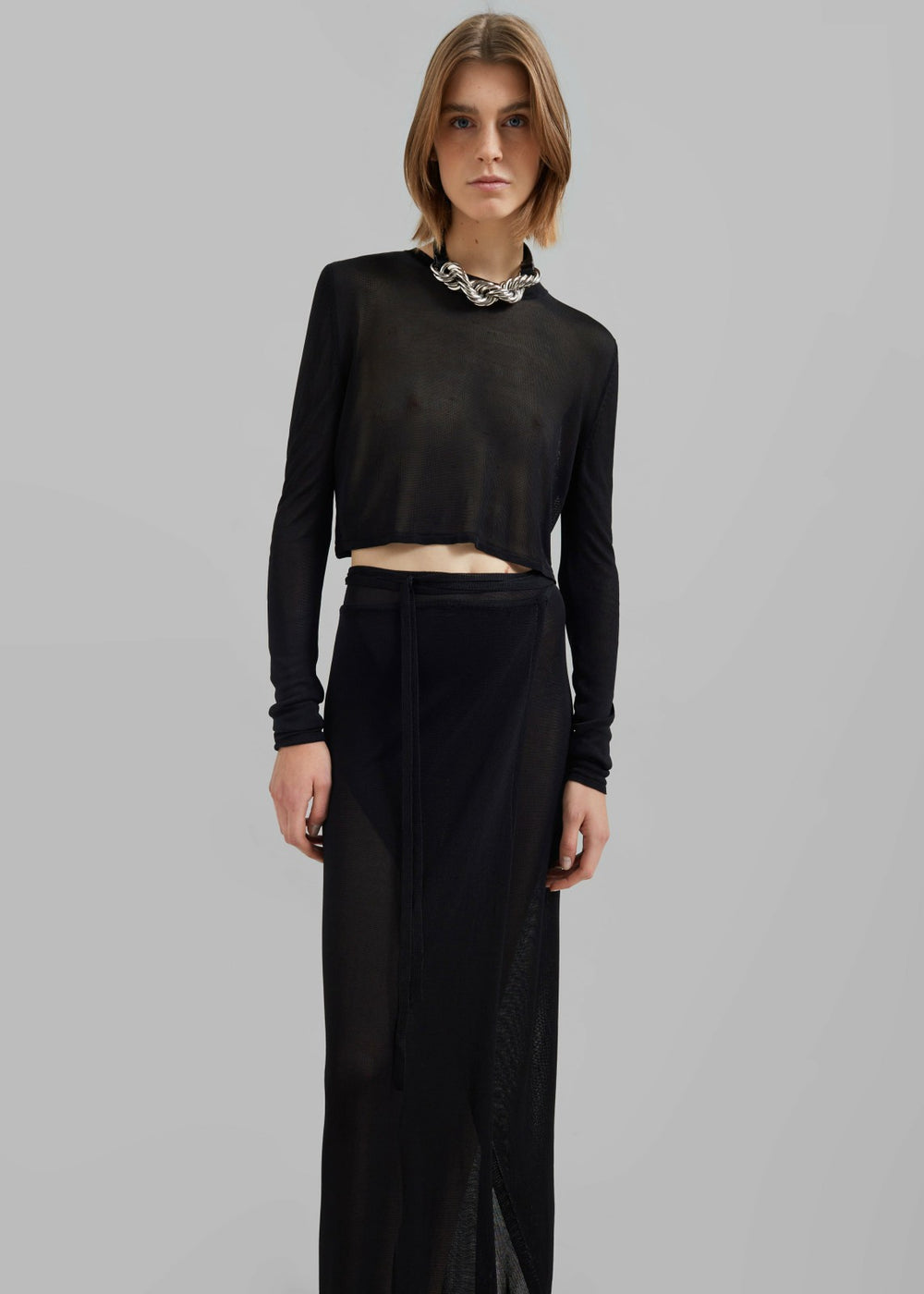 Kazel Cropped Thin Knit Top - Black