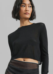 Kazel Cropped Thin Knit Top - Black