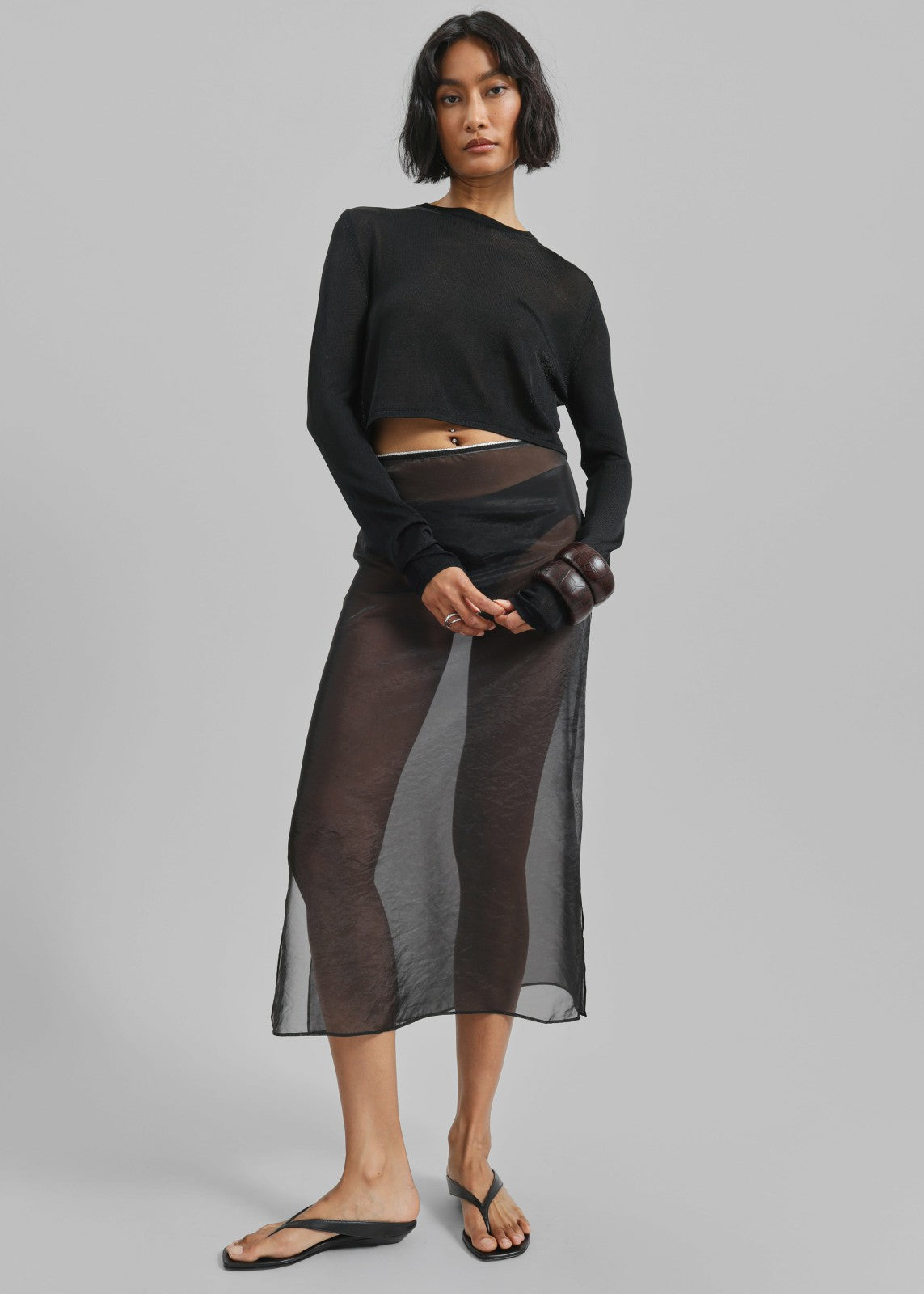 Kazel Cropped Thin Knit Top - Black
