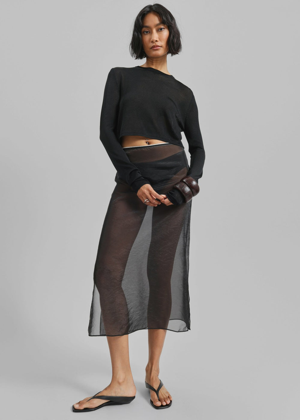 Kazel Cropped Thin Knit Top - Black
