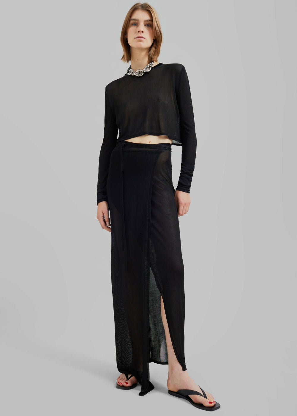 Kazel Cropped Thin Knit Top - Black