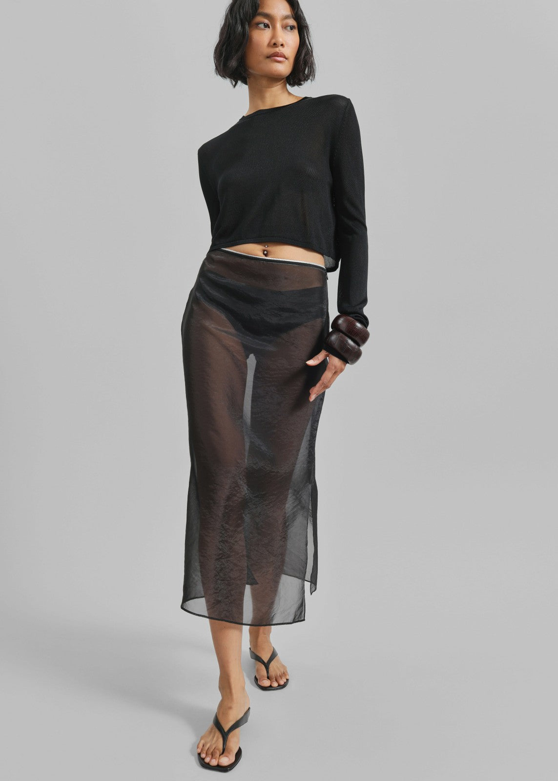 Kazel Cropped Thin Knit Top - Black