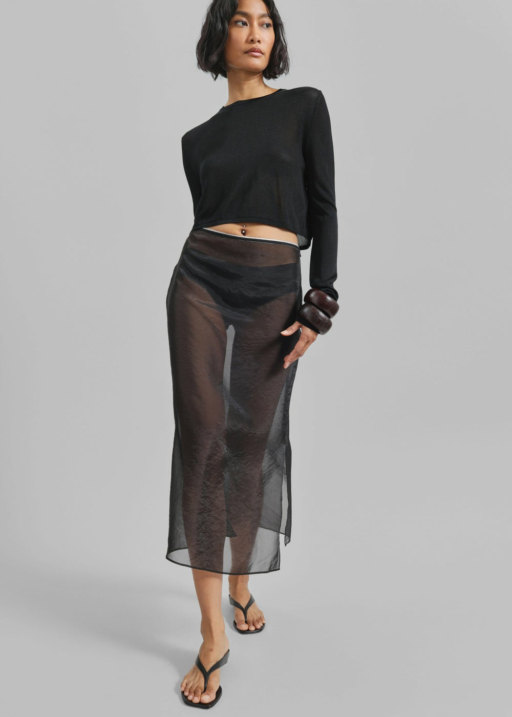 Kazel Cropped Thin Knit Top - Black