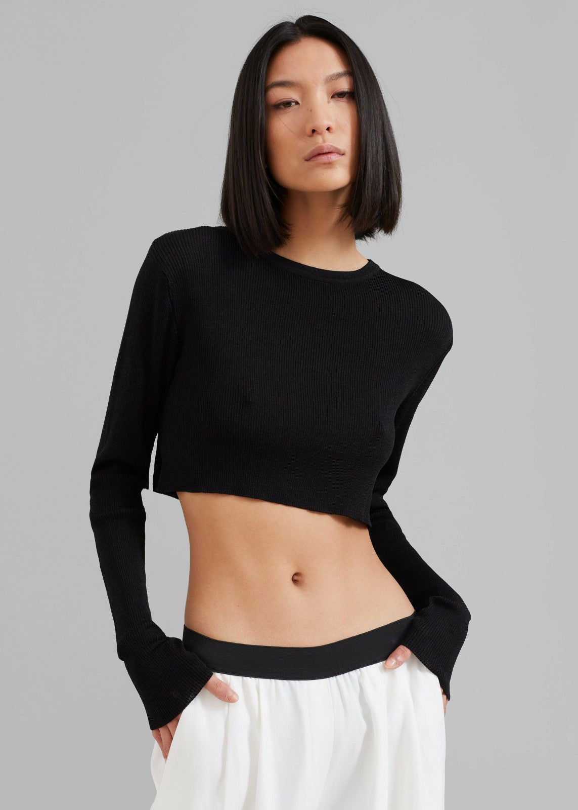 Kazel Cropped Thin Knit Top - Black