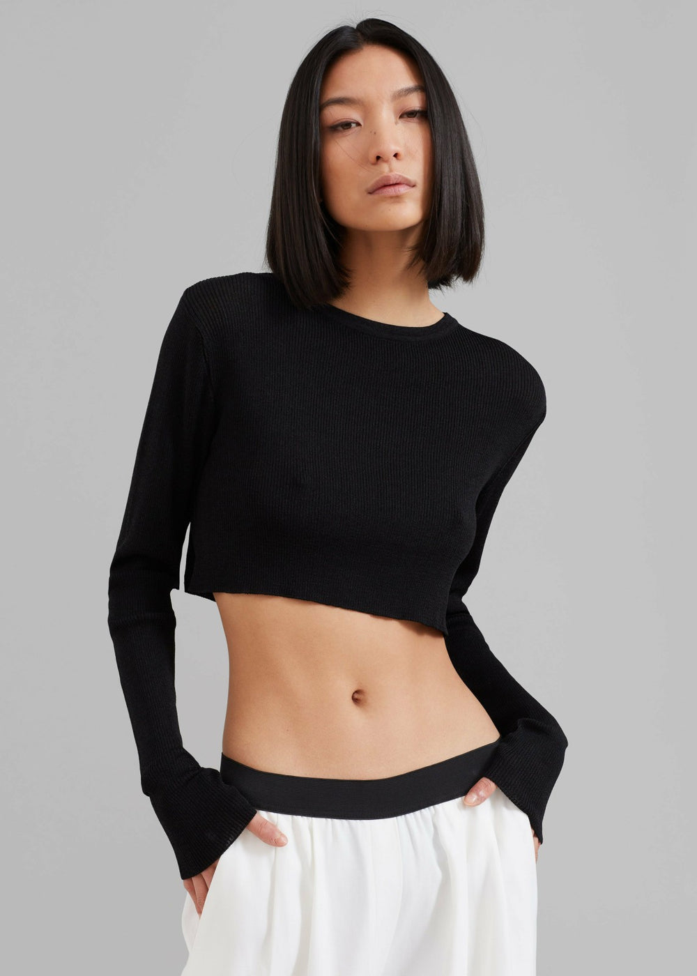 Kazel Cropped Thin Knit Top - Black