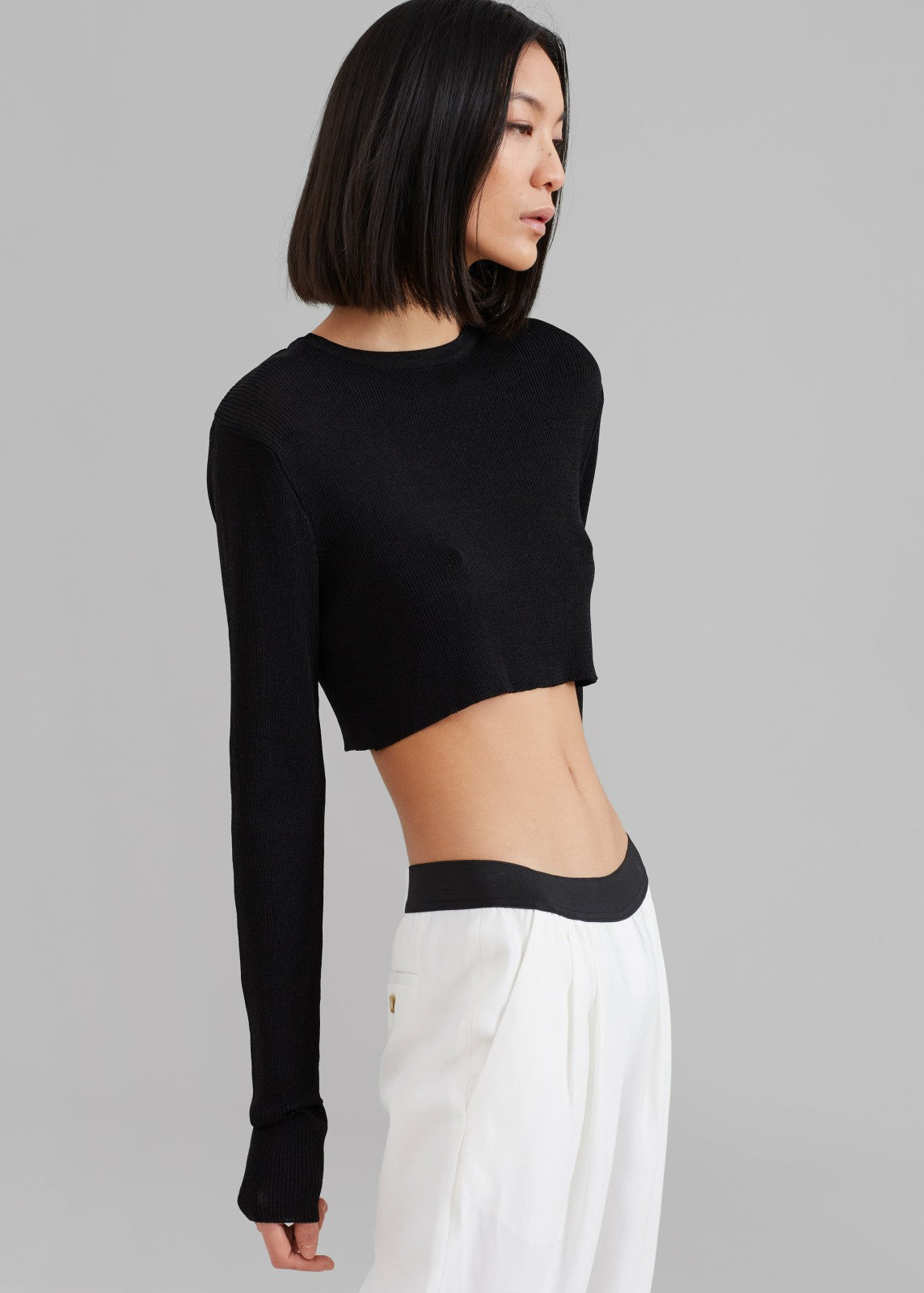 Kazel Cropped Thin Knit Top - Black
