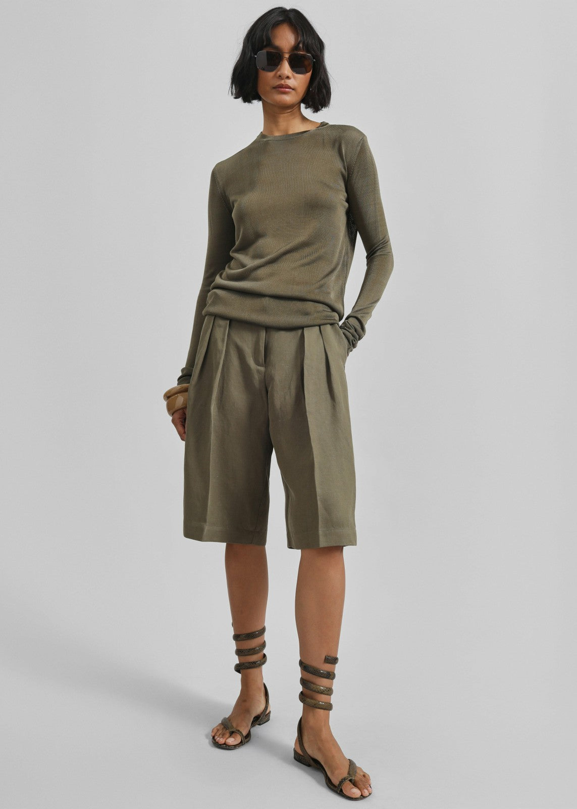 Kazel Thin Knit Top - Khaki