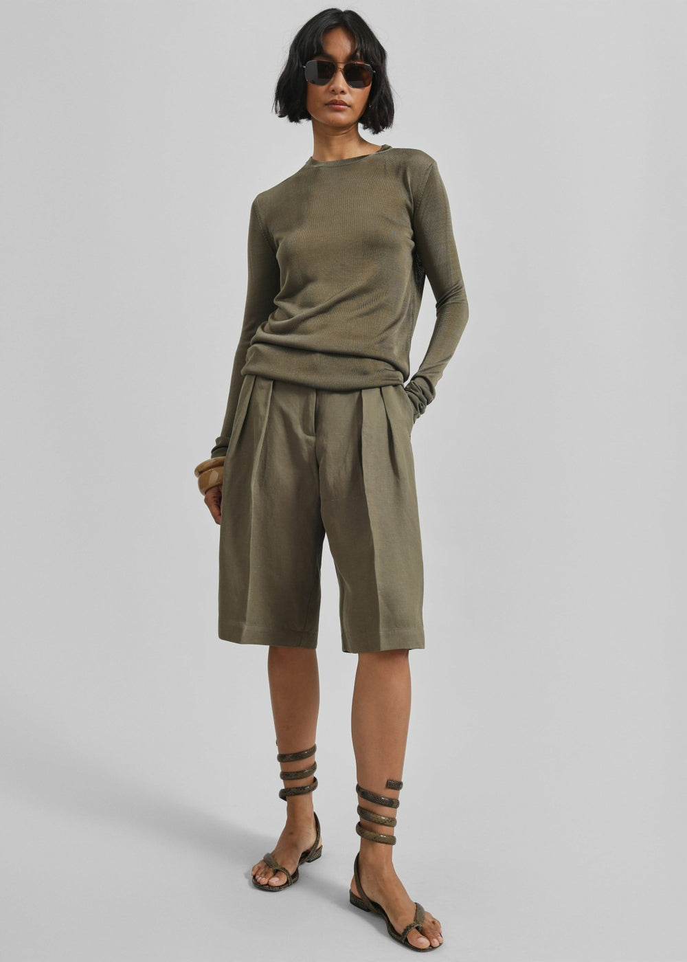 Kazel Thin Knit Top - Khaki