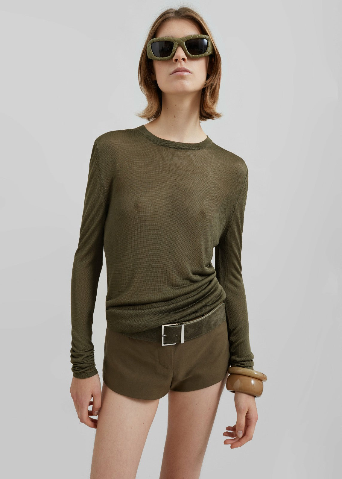 Kazel Thin Knit Top - Khaki