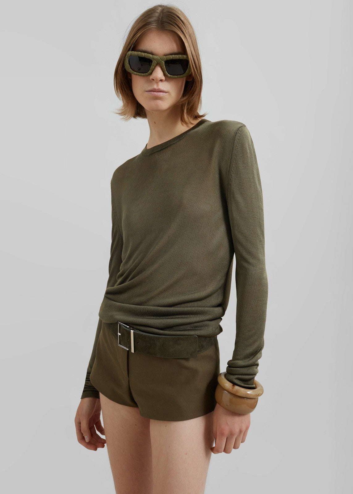 Kazel Thin Knit Top - Khaki