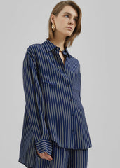 Lui Striped Shirt - Navy/Beige Pinstripe