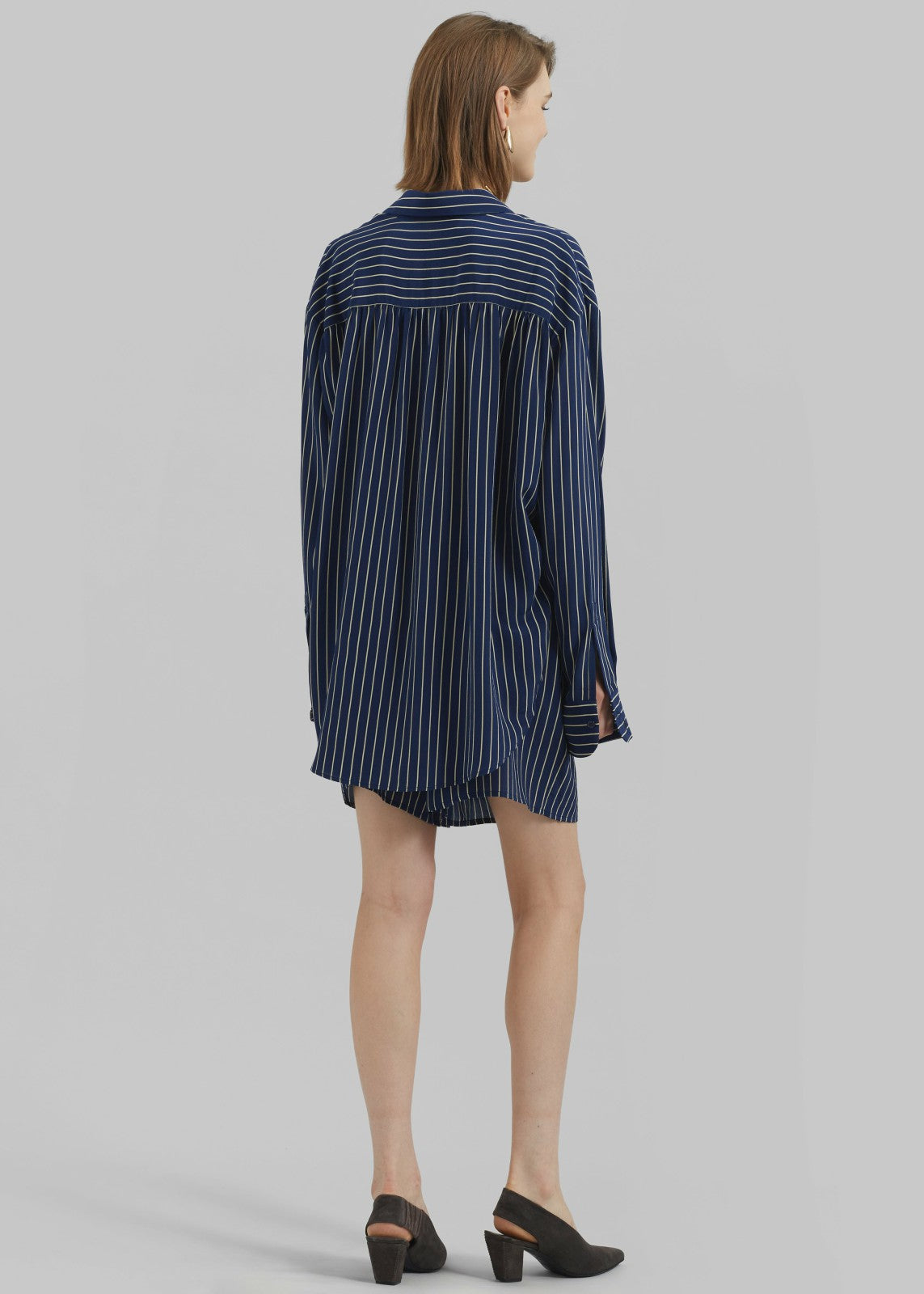 Lui Striped Shirt - Navy/Beige Pinstripe