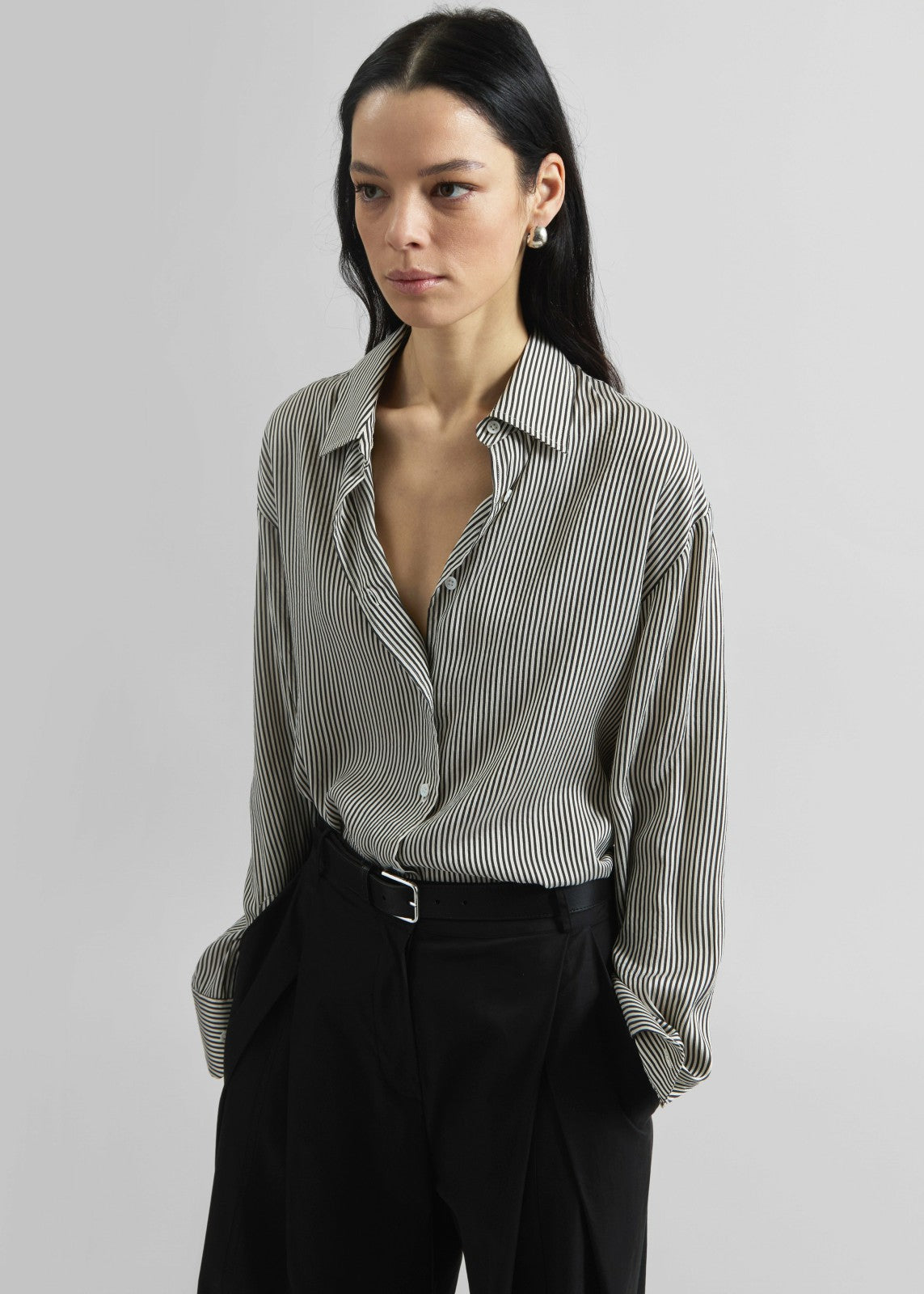 Lui Striped Silk Shirt - Black/White Stripe