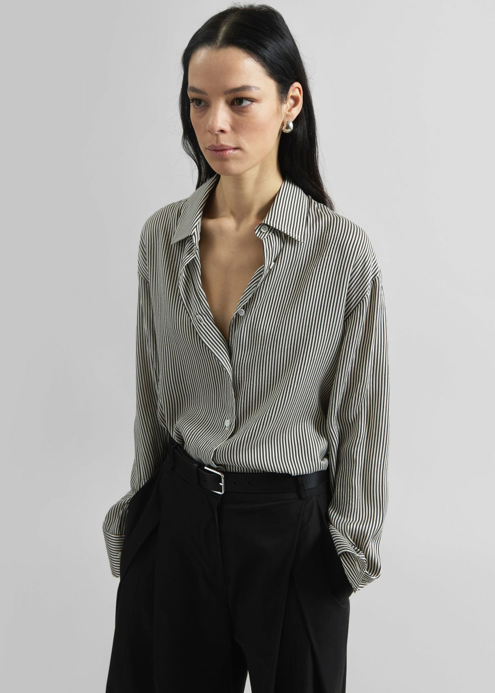 Lui Striped Silk Shirt - Black/White Stripe