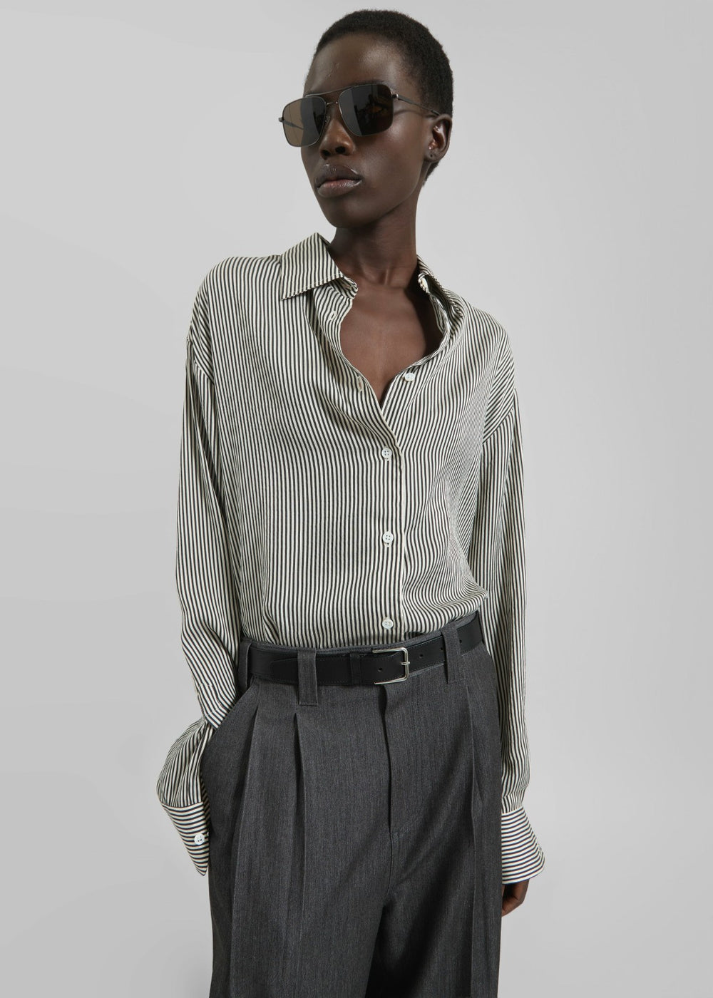 Lui Striped Silk Shirt - Black/White Stripe